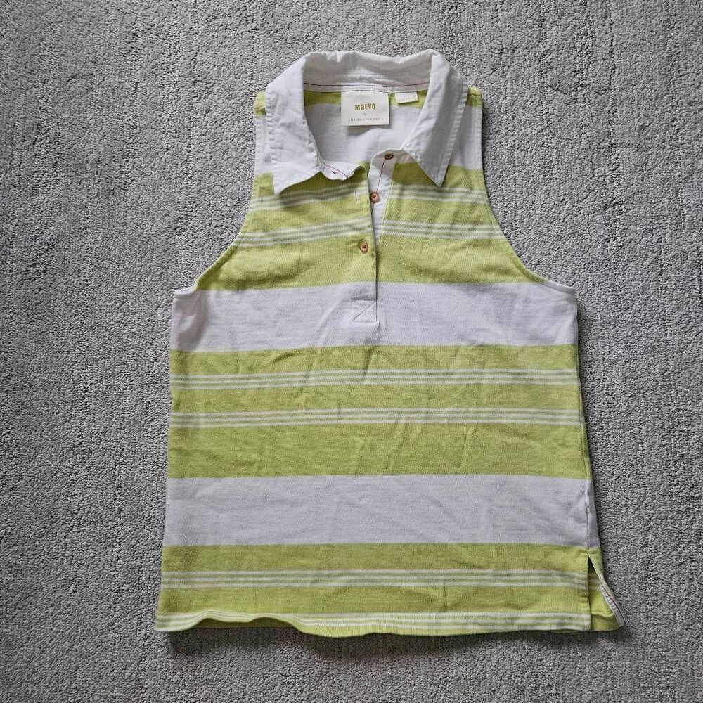 Anthropologie Maeve Citron and White Striped Sleeveless Polo Top Size Small